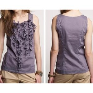 J.Crew Sleeveless Top Pullover 100% Cotton Ruffle Trim Round Neck Purple Size 0